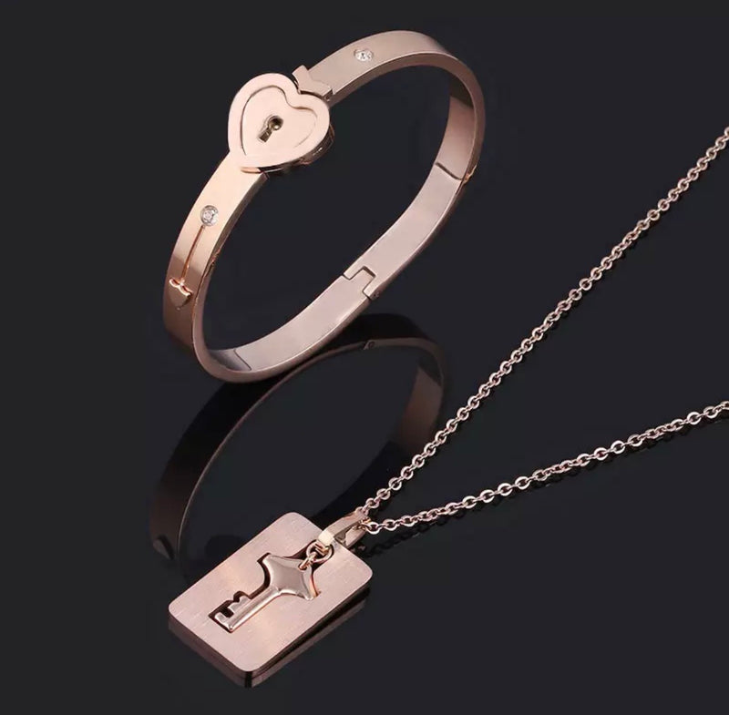Love Heart Lock Bracelet Key Necklace